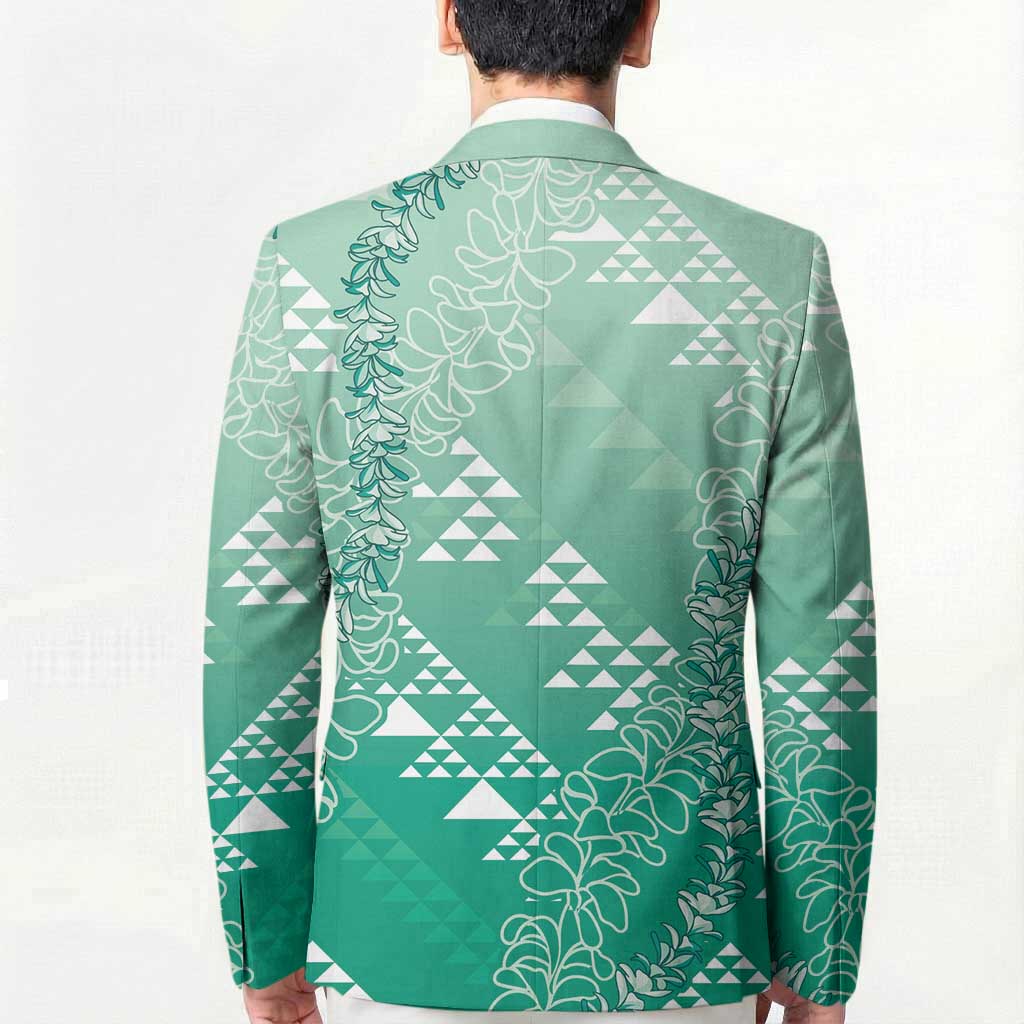 Hawaii Jade Green Kapa Blazer Vintage 'Ohe Kāpala Motifs Mix Plumeria Leis LT7 - Polynesian Pride