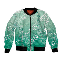 Hawaii Jade Green Kapa Bomber Jacket Vintage 'Ohe Kāpala Motifs Mix Plumeria Leis LT7 Unisex Jade Green - Polynesian Pride