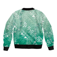 Hawaii Jade Green Kapa Bomber Jacket Vintage 'Ohe Kāpala Motifs Mix Plumeria Leis LT7 - Polynesian Pride