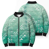 Hawaii Jade Green Kapa Bomber Puffer Jacket Vintage 'Ohe Kāpala Motifs Mix Plumeria Leis LT7 - Polynesian Pride