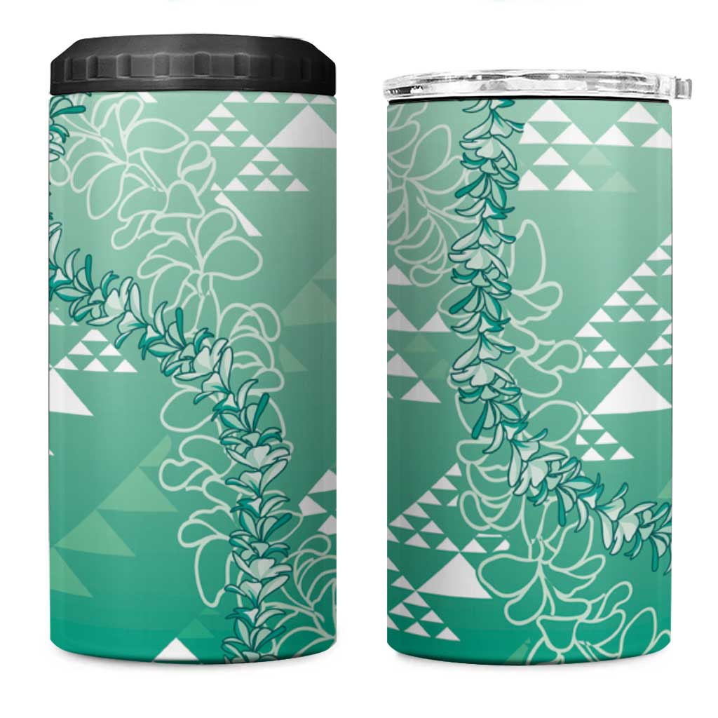 Hawaii Jade Green Kapa 4 in 1 Can Cooler Tumbler Vintage 'Ohe Kāpala Motifs Mix Plumeria Leis