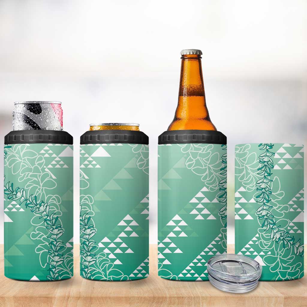 Hawaii Jade Green Kapa 4 in 1 Can Cooler Tumbler Vintage 'Ohe Kāpala Motifs Mix Plumeria Leis