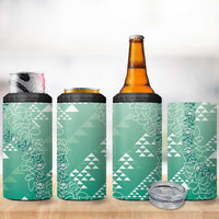 Hawaii Jade Green Kapa 4 in 1 Can Cooler Tumbler Vintage 'Ohe Kāpala Motifs Mix Plumeria Leis