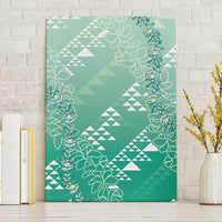 Hawaii Jade Green Kapa Canvas Wall Art Vintage 'Ohe Kāpala Motifs Mix Plumeria Leis