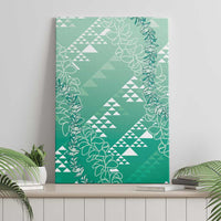 Hawaii Jade Green Kapa Canvas Wall Art Vintage 'Ohe Kāpala Motifs Mix Plumeria Leis