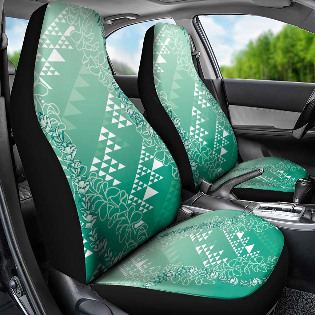 Hawaii Jade Green Kapa Car Seat Cover Vintage 'Ohe Kāpala Motifs Mix Plumeria Leis