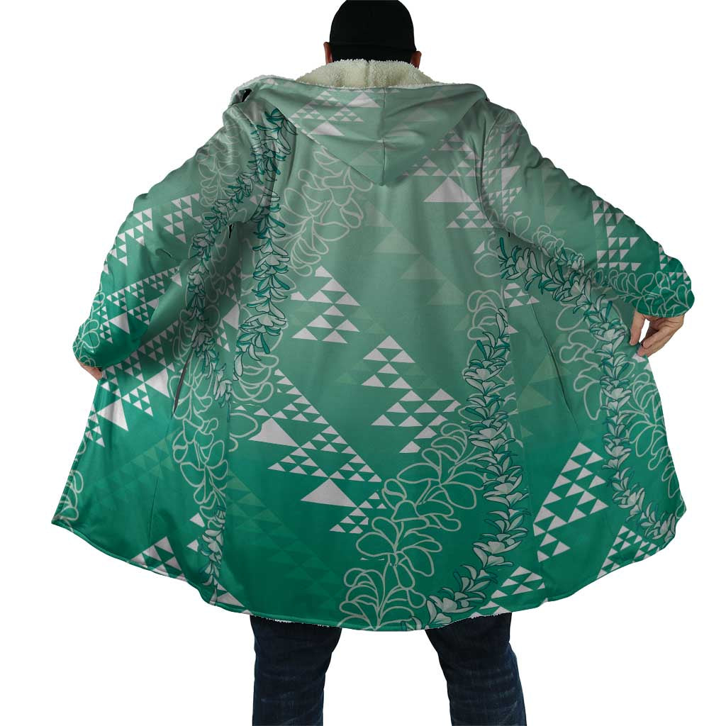 Hawaii Jade Green Kapa Cloak Vintage 'Ohe Kāpala Motifs Mix Plumeria Leis LT7 - Polynesian Pride