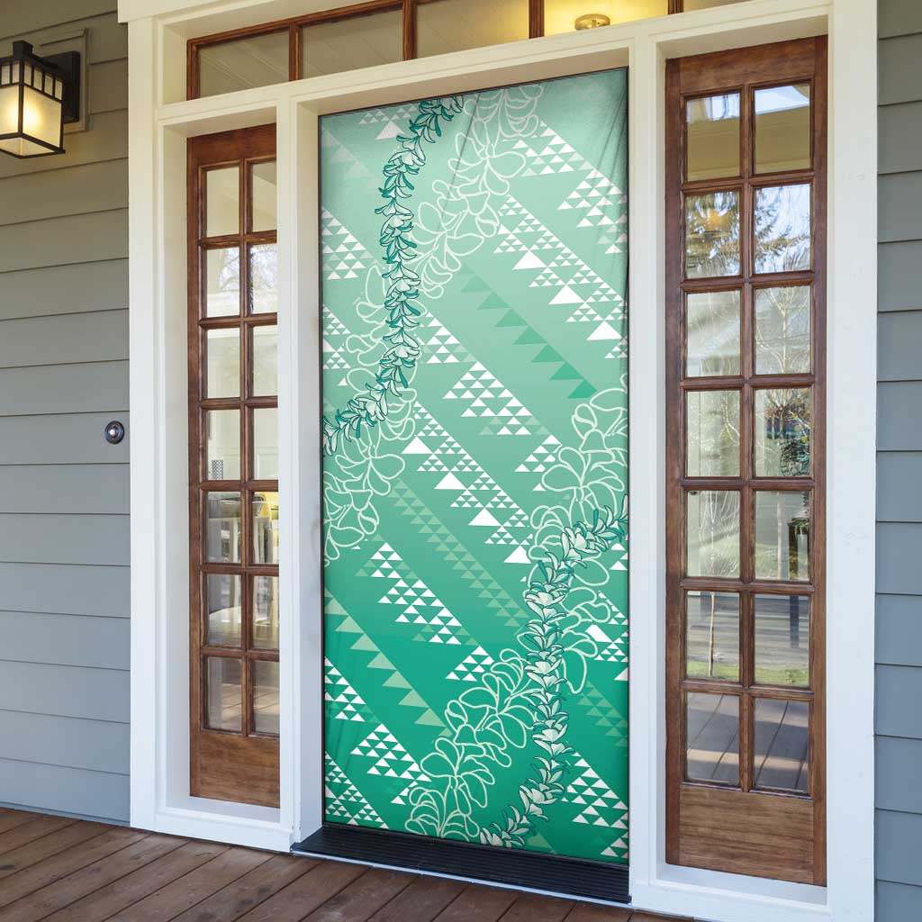 Hawaii Jade Green Kapa Door Cover Vintage 'Ohe Kāpala Motifs Mix Plumeria Leis