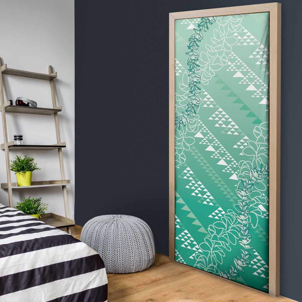 Hawaii Jade Green Kapa Door Cover Vintage 'Ohe Kāpala Motifs Mix Plumeria Leis