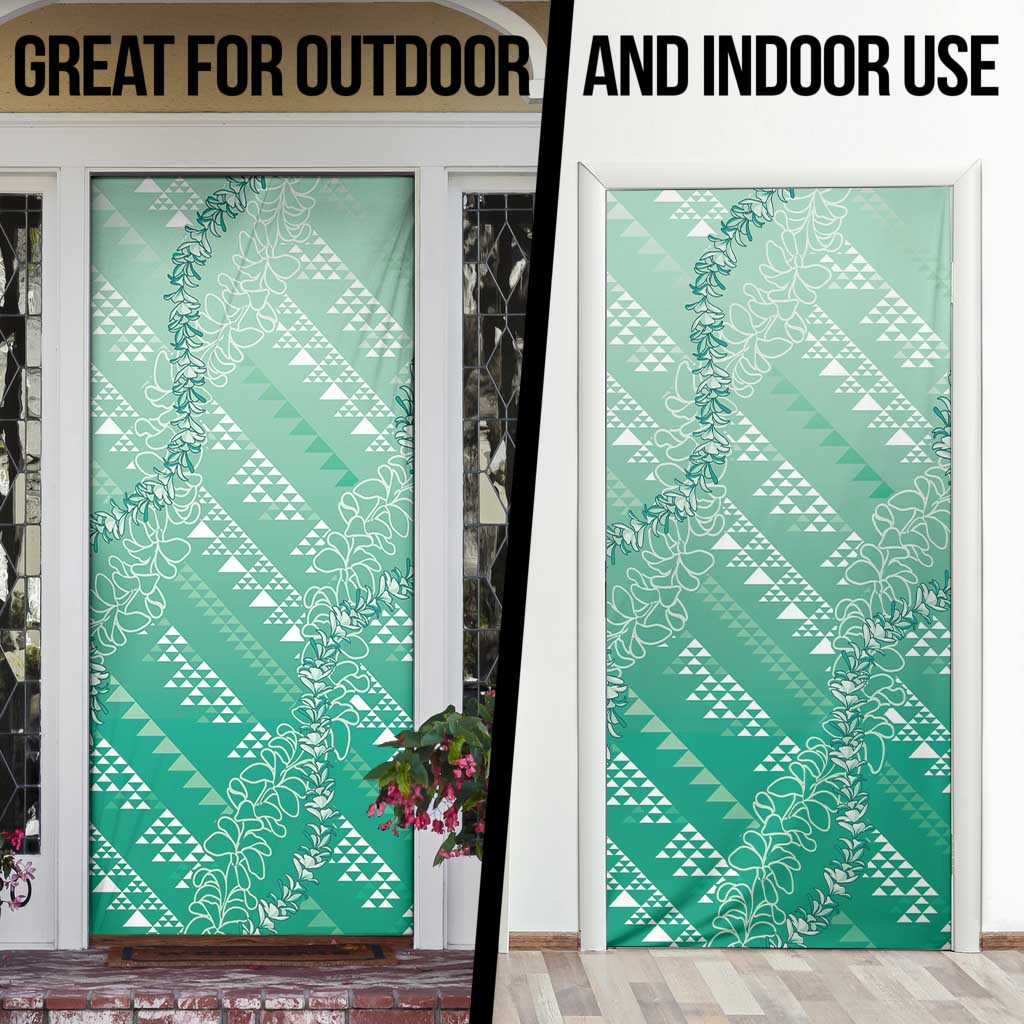 Hawaii Jade Green Kapa Door Cover Vintage 'Ohe Kāpala Motifs Mix Plumeria Leis
