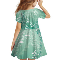 Hawaii Jade Green Kapa Family Matching Off Shoulder Short Dress and Hawaiian Shirt Vintage 'Ohe Kāpala Motifs Mix Plumeria Leis LT7 - Polynesian Pride