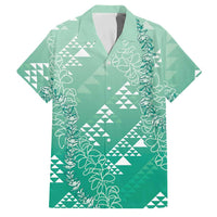 Hawaii Jade Green Kapa Family Matching Off Shoulder Short Dress and Hawaiian Shirt Vintage 'Ohe Kāpala Motifs Mix Plumeria Leis LT7 Dad's Shirt - Short Sleeve Jade Green - Polynesian Pride