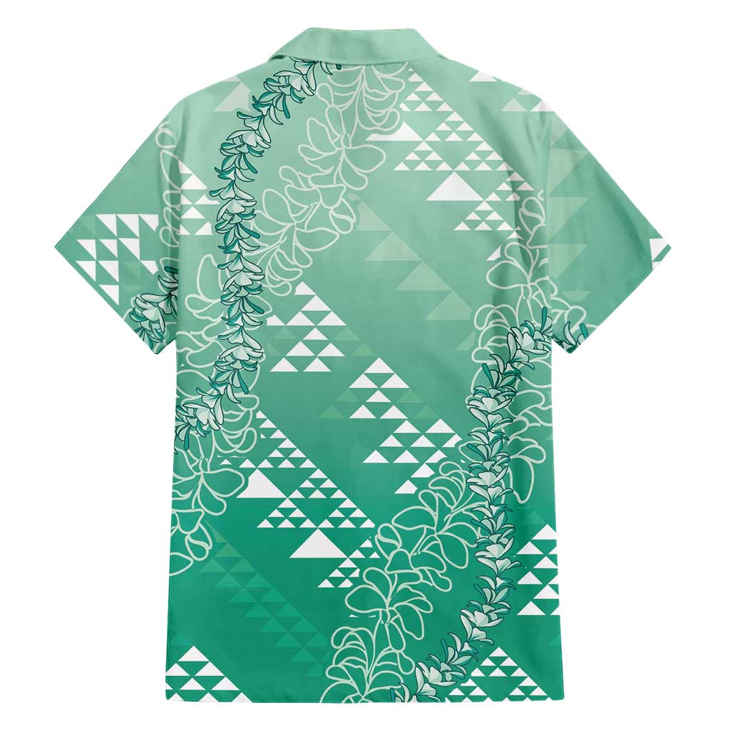 Hawaii Jade Green Kapa Family Matching Off Shoulder Short Dress and Hawaiian Shirt Vintage 'Ohe Kāpala Motifs Mix Plumeria Leis LT7 - Polynesian Pride