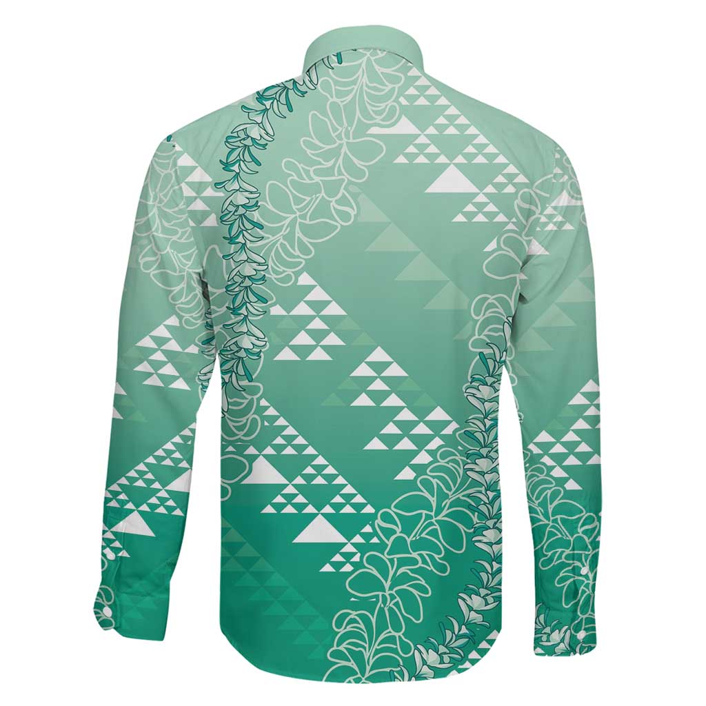 Hawaii Jade Green Kapa Family Matching Off Shoulder Short Dress and Hawaiian Shirt Vintage 'Ohe Kāpala Motifs Mix Plumeria Leis LT7 - Polynesian Pride