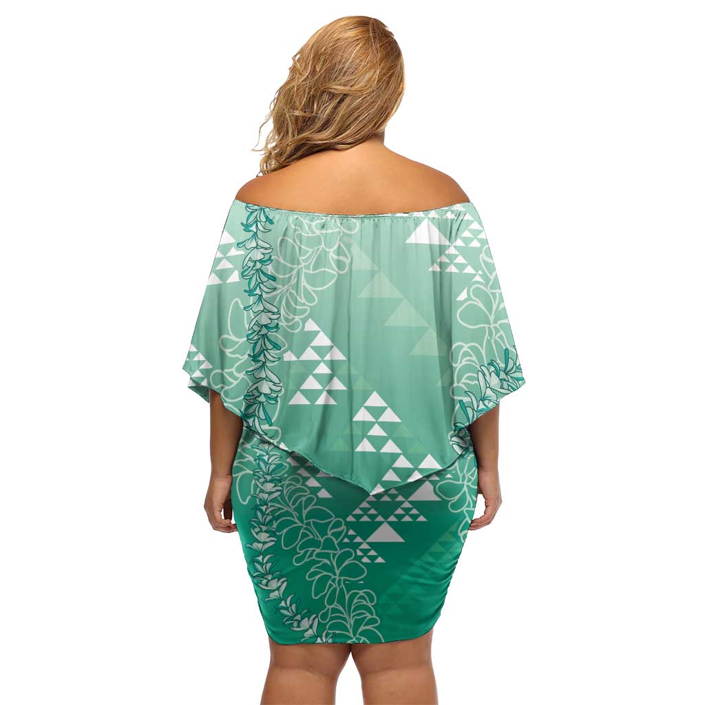 Hawaii Jade Green Kapa Family Matching Off Shoulder Short Dress and Hawaiian Shirt Vintage 'Ohe Kāpala Motifs Mix Plumeria Leis LT7 - Polynesian Pride