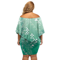 Hawaii Jade Green Kapa Family Matching Off Shoulder Short Dress and Hawaiian Shirt Vintage 'Ohe Kāpala Motifs Mix Plumeria Leis LT7 - Polynesian Pride