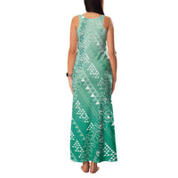 Hawaii Jade Green Kapa Family Matching Tank Maxi Dress and Hawaiian Shirt Vintage 'Ohe Kāpala Motifs Mix Plumeria Leis