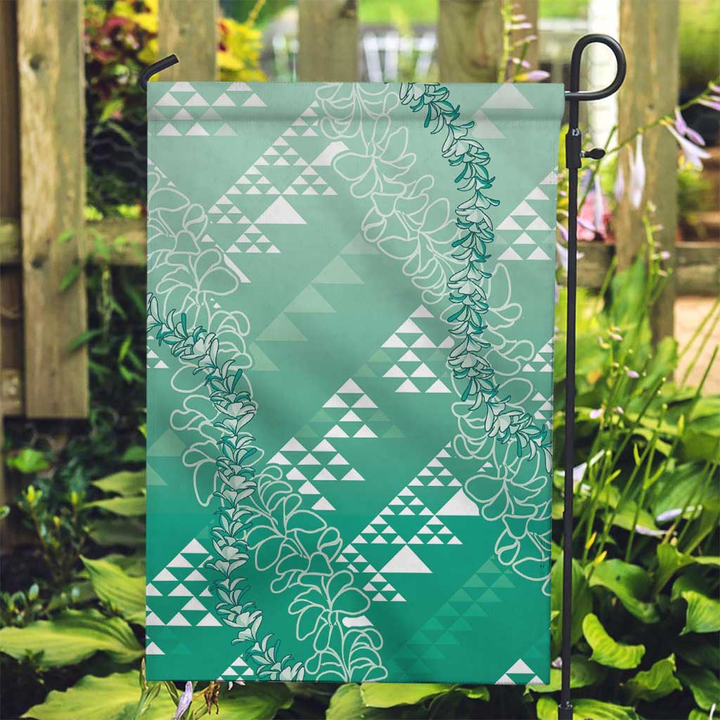 Hawaii Jade Green Kapa Garden Flag Vintage 'Ohe Kāpala Motifs Mix Plumeria Leis