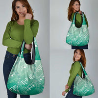 Hawaii Jade Green Kapa Grocery Bag Vintage 'Ohe Kāpala Motifs Mix Plumeria Leis