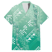 Hawaii Jade Green Kapa Hawaiian Shirt Vintage 'Ohe Kāpala Motifs Mix Plumeria Leis