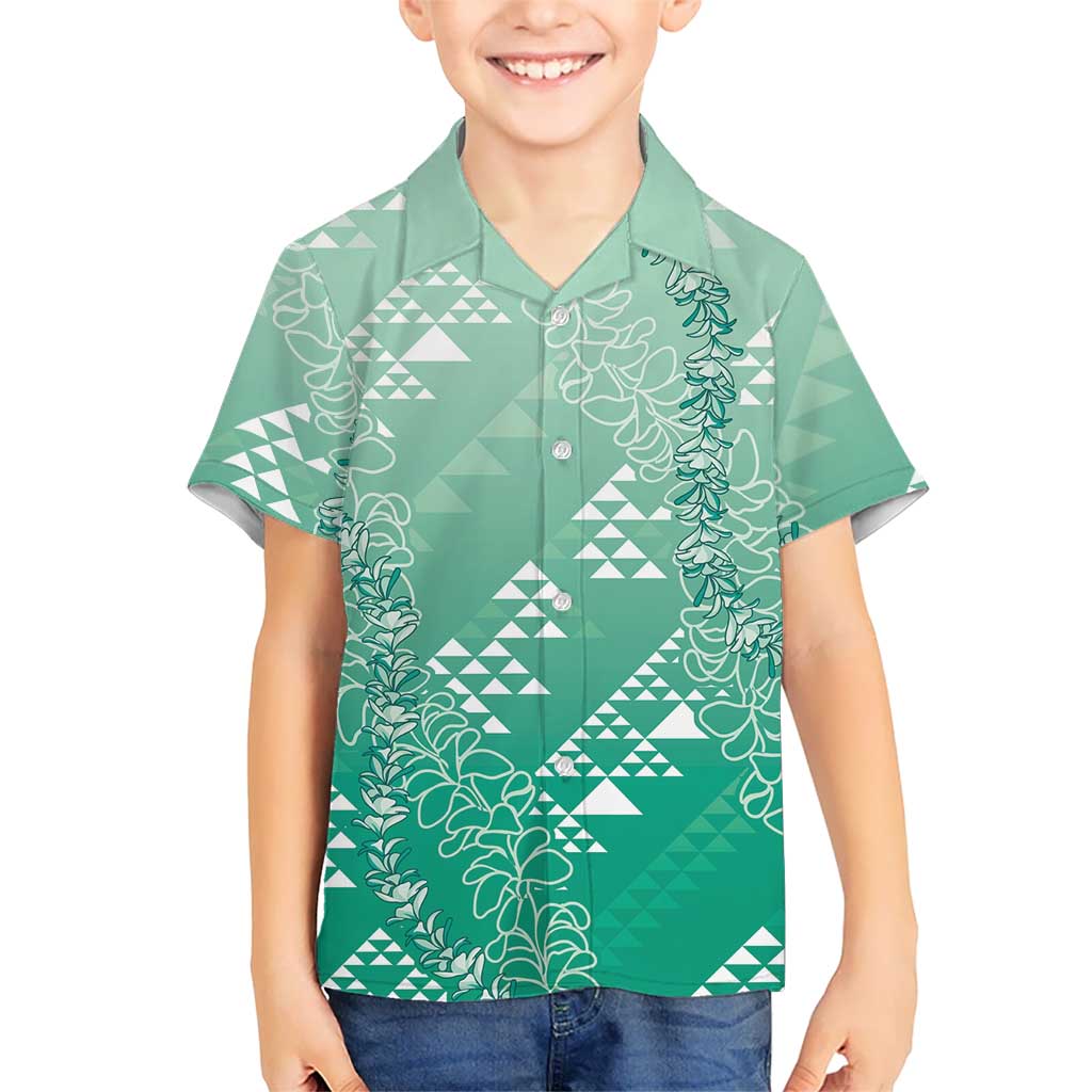 Hawaii Jade Green Kapa Hawaiian Shirt Vintage 'Ohe Kāpala Motifs Mix Plumeria Leis