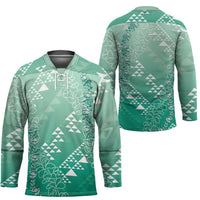 Hawaii Jade Green Kapa Hockey Jersey Vintage 'Ohe Kāpala Motifs Mix Plumeria Leis