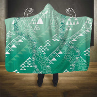 Hawaii Jade Green Kapa Hooded Blanket Vintage 'Ohe Kāpala Motifs Mix Plumeria Leis