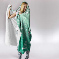 Hawaii Jade Green Kapa Hooded Blanket Vintage 'Ohe Kāpala Motifs Mix Plumeria Leis