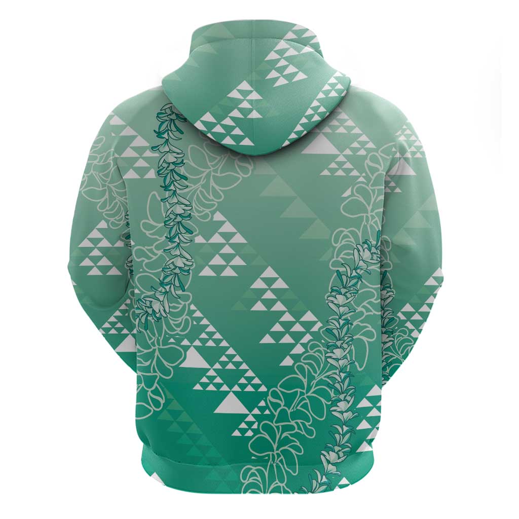 Hawaii Jade Green Kapa Hoodie Vintage 'Ohe Kāpala Motifs Mix Plumeria Leis