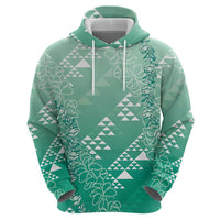 Hawaii Jade Green Kapa Hoodie Vintage 'Ohe Kāpala Motifs Mix Plumeria Leis