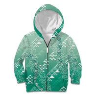 Hawaii Jade Green Kapa Kid Hoodie Vintage 'Ohe Kāpala Motifs Mix Plumeria Leis