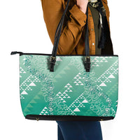 Hawaii Jade Green Kapa Leather Tote Bag Vintage 'Ohe Kāpala Motifs Mix Plumeria Leis