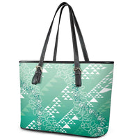 Hawaii Jade Green Kapa Leather Tote Bag Vintage 'Ohe Kāpala Motifs Mix Plumeria Leis