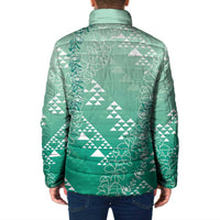 Hawaii Jade Green Kapa Padded Jacket Vintage 'Ohe Kāpala Motifs Mix Plumeria Leis