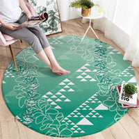 Hawaii Jade Green Kapa Round Carpet Vintage 'Ohe Kāpala Motifs Mix Plumeria Leis