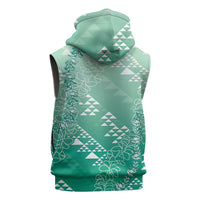 Hawaii Jade Green Kapa Sleeveless Zip Hoodie Vintage 'Ohe Kāpala Motifs Mix Plumeria Leis