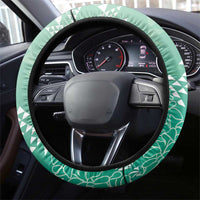 Hawaii Jade Green Kapa Steering Wheel Cover Vintage 'Ohe Kāpala Motifs Mix Plumeria Leis