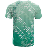 Hawaii Jade Green Kapa T Shirt Vintage 'Ohe Kāpala Motifs Mix Plumeria Leis