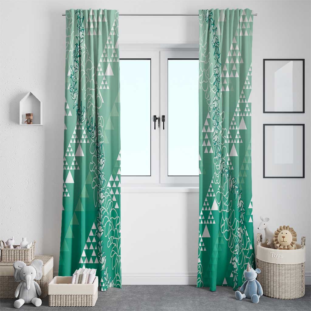 Hawaii Jade Green Kapa Window Curtain Vintage 'Ohe Kāpala Motifs Mix Plumeria Leis