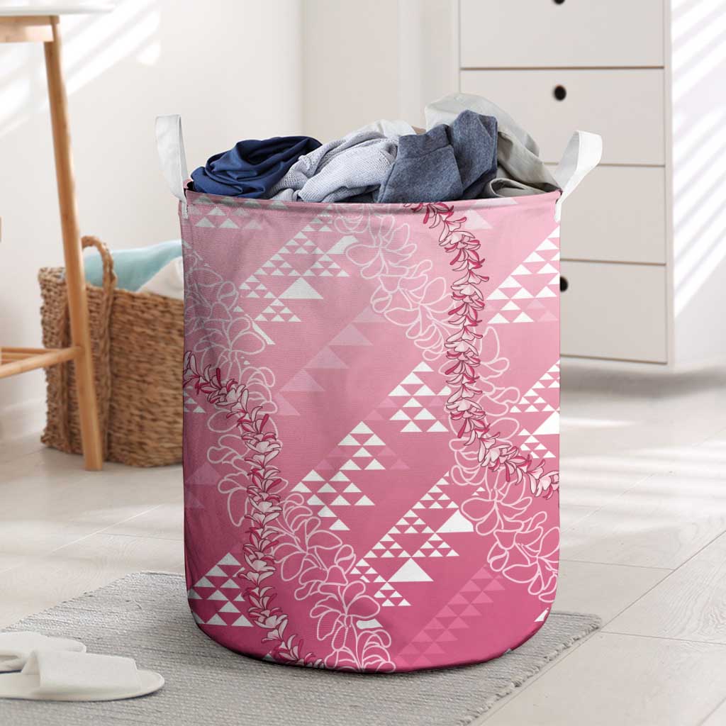 Hawaii Rose Pink Kapa Laundry Basket Vintage 'Ohe Kāpala Motifs Mix Plumeria Leis LT7 Rose Pink - Polynesian Pride