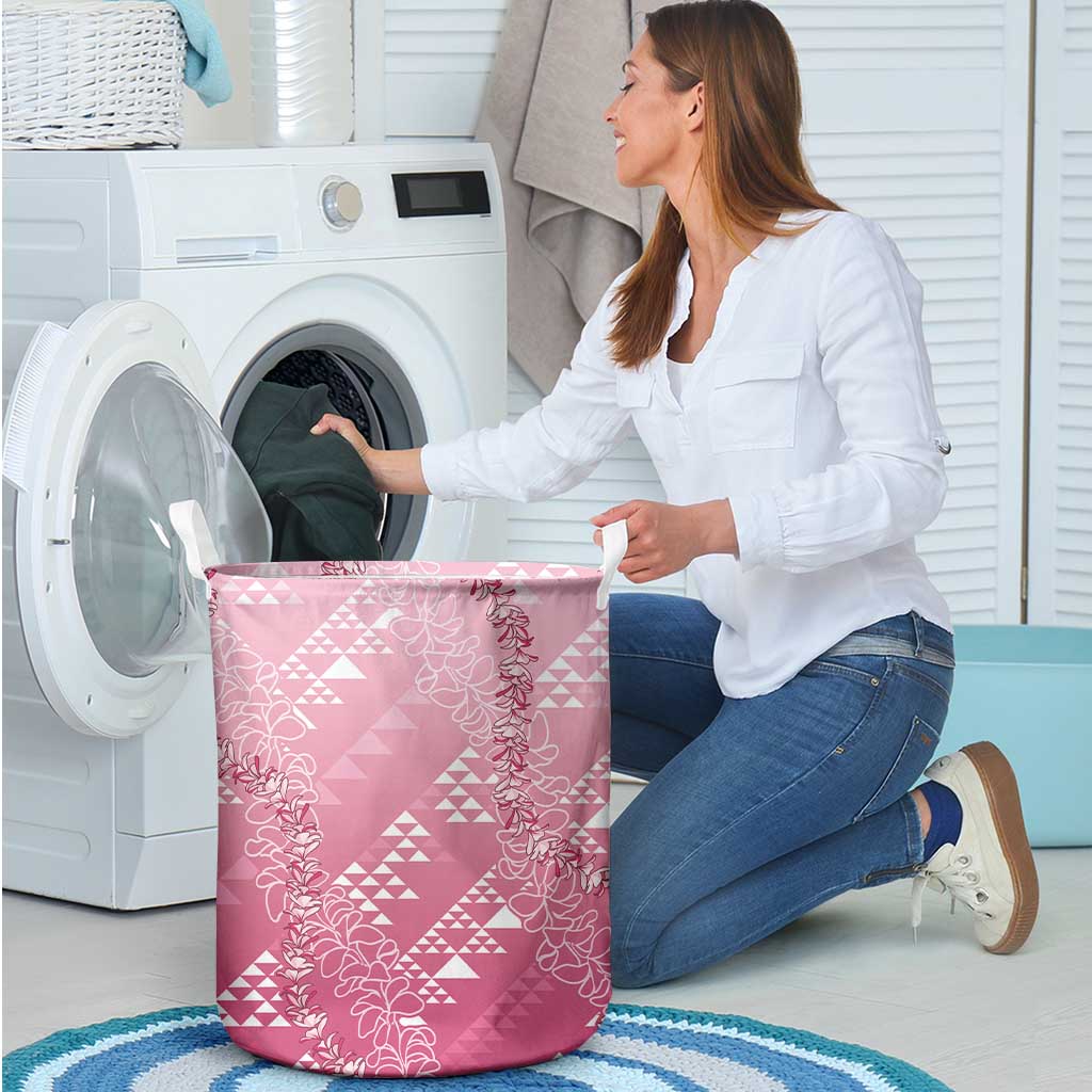Hawaii Rose Pink Kapa Laundry Basket Vintage 'Ohe Kāpala Motifs Mix Plumeria Leis LT7 - Polynesian Pride