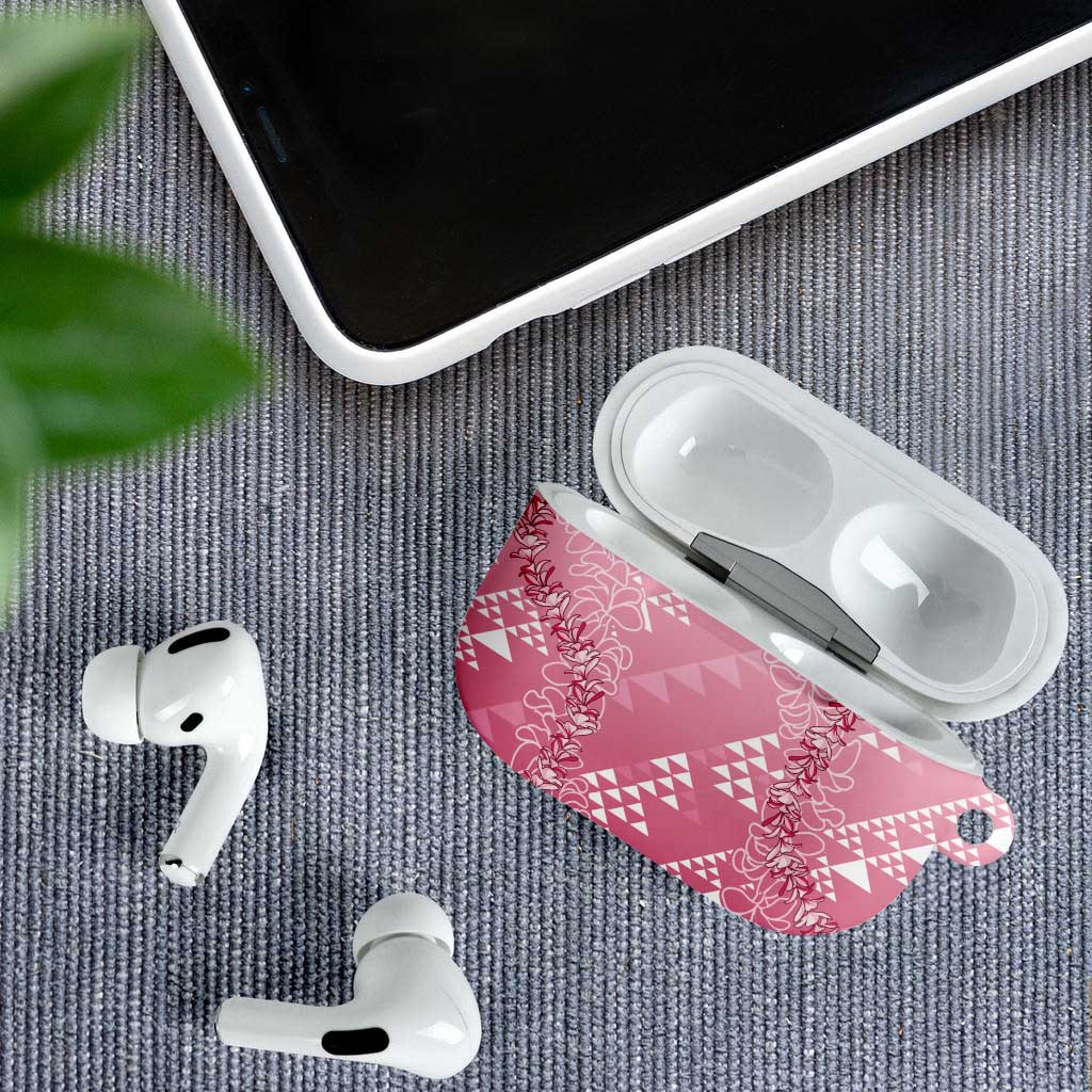Hawaii Rose Pink Kapa AirPods Case Vintage 'Ohe Kāpala Motifs Mix Plumeria Leis