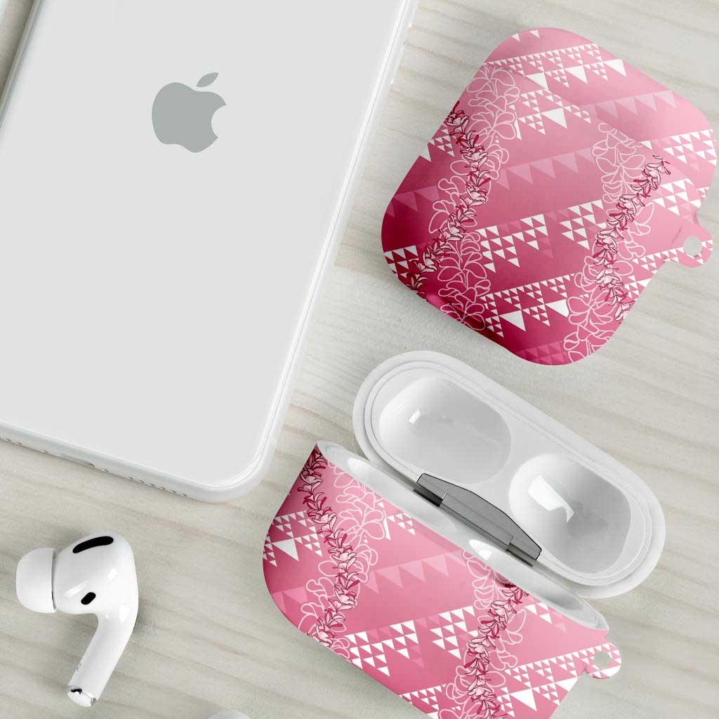 Hawaii Rose Pink Kapa AirPods Case Vintage 'Ohe Kāpala Motifs Mix Plumeria Leis