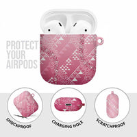 Hawaii Rose Pink Kapa AirPods Case Vintage 'Ohe Kāpala Motifs Mix Plumeria Leis