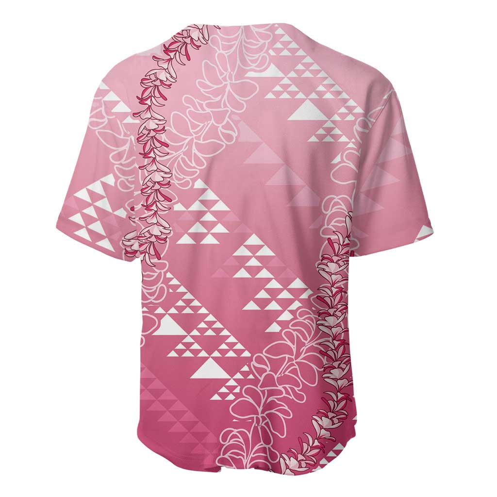 Hawaii Rose Pink Kapa Baseball Jersey Vintage 'Ohe Kāpala Motifs Mix Plumeria Leis
