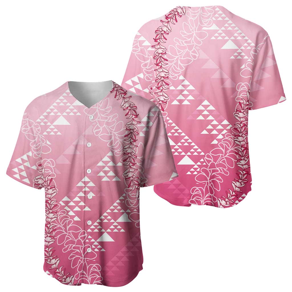 Hawaii Rose Pink Kapa Baseball Jersey Vintage 'Ohe Kāpala Motifs Mix Plumeria Leis