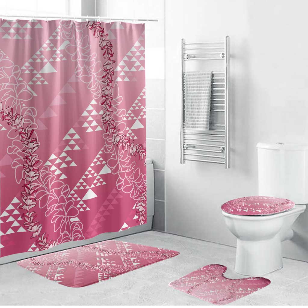 Hawaii Rose Pink Kapa Bathroom Set Vintage 'Ohe Kāpala Motifs Mix Plumeria Leis
