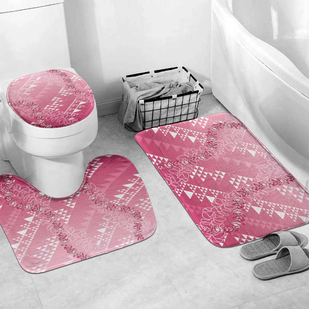 Hawaii Rose Pink Kapa Bathroom Set Vintage 'Ohe Kāpala Motifs Mix Plumeria Leis