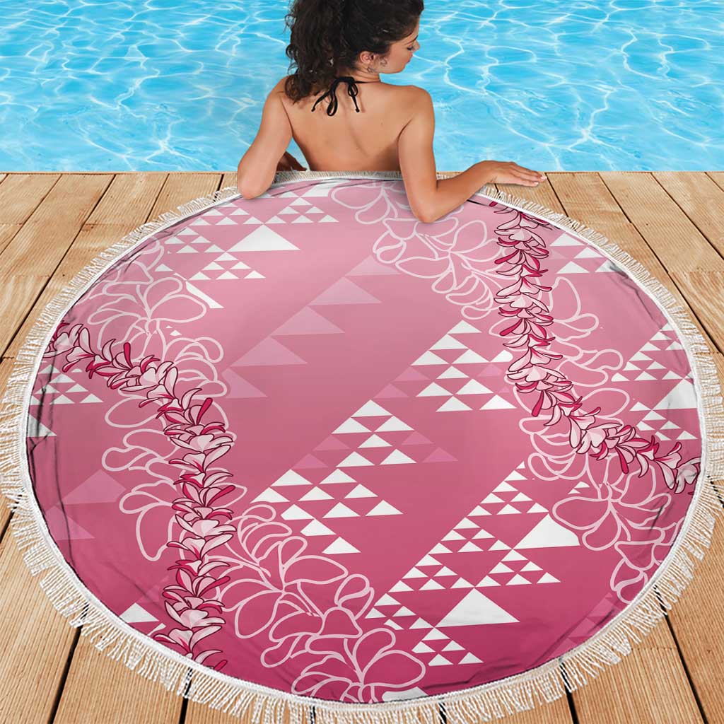Hawaii Rose Pink Kapa Beach Blanket Vintage 'Ohe Kāpala Motifs Mix Plumeria Leis LT7 - Polynesian Pride
