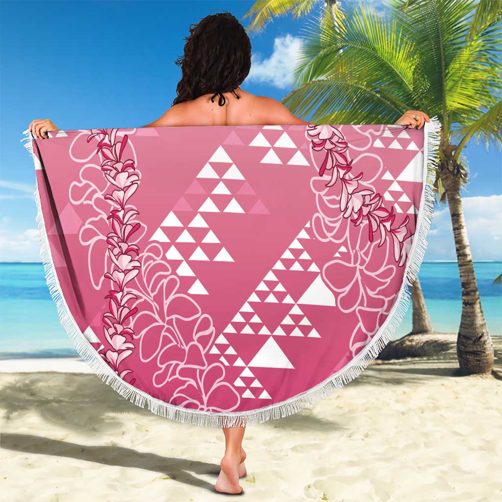 Hawaii Rose Pink Kapa Beach Blanket Vintage 'Ohe Kāpala Motifs Mix Plumeria Leis LT7 - Polynesian Pride